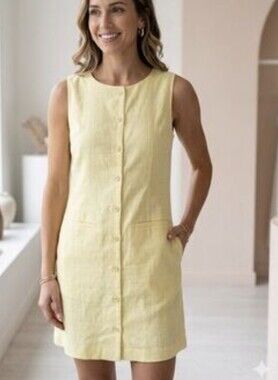 Sleeveless Button-Front Yellow Linen Blend Shift Dress Sz.L NWT Paper Heart